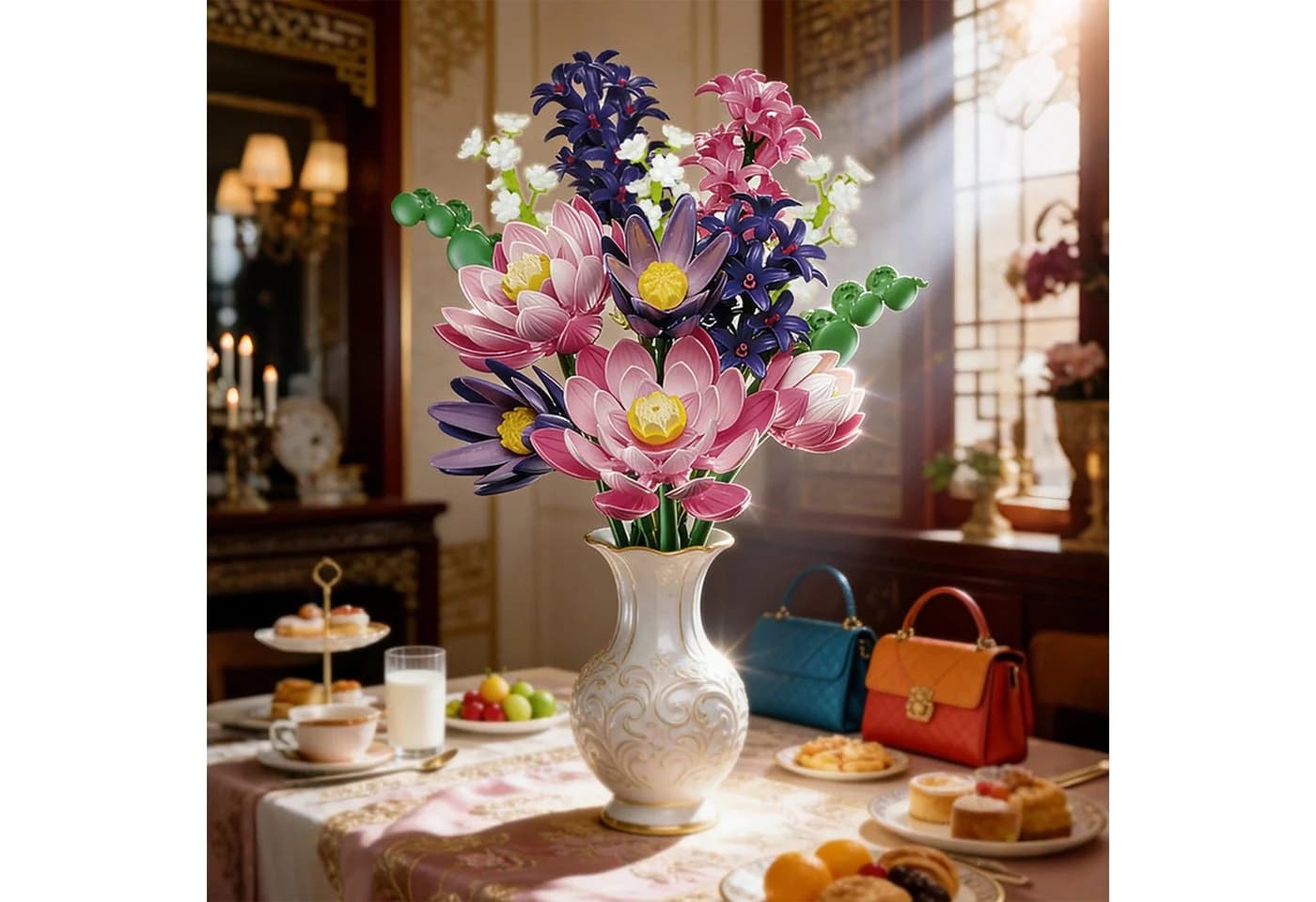 Esun Lotusblumen Botanisches Bauset 456 St. Rosa/Violett Klemmbausteine - Bild 5