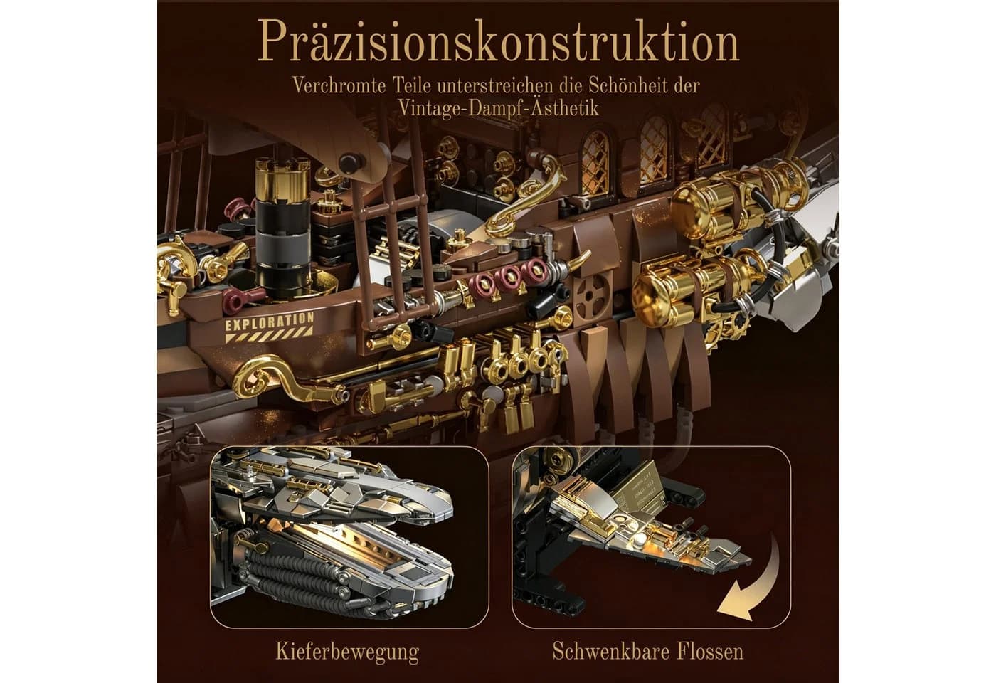 Esun Technik Wal Piratenschiff Bauspielzeug mit Licht, 1960 St. Klemmbausteine - Bild 5
