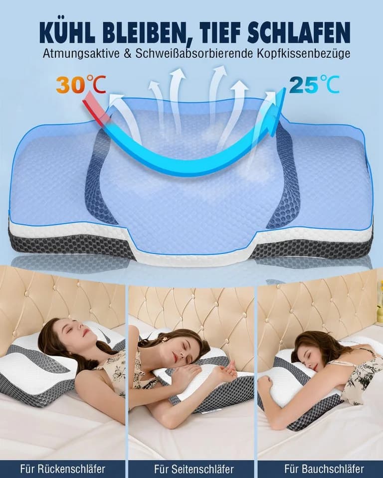 Esun Memory Foam Kopfkissen mit 9-Loch-Eis-Seide Bezug - Bild 3
