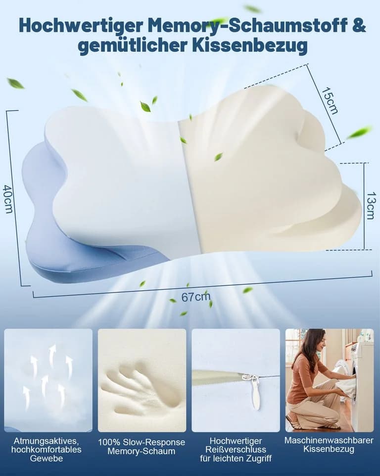Esun Nackenkissen Memory Foam mit 9-Loch-Eis-Seide Bezug - Bild 4