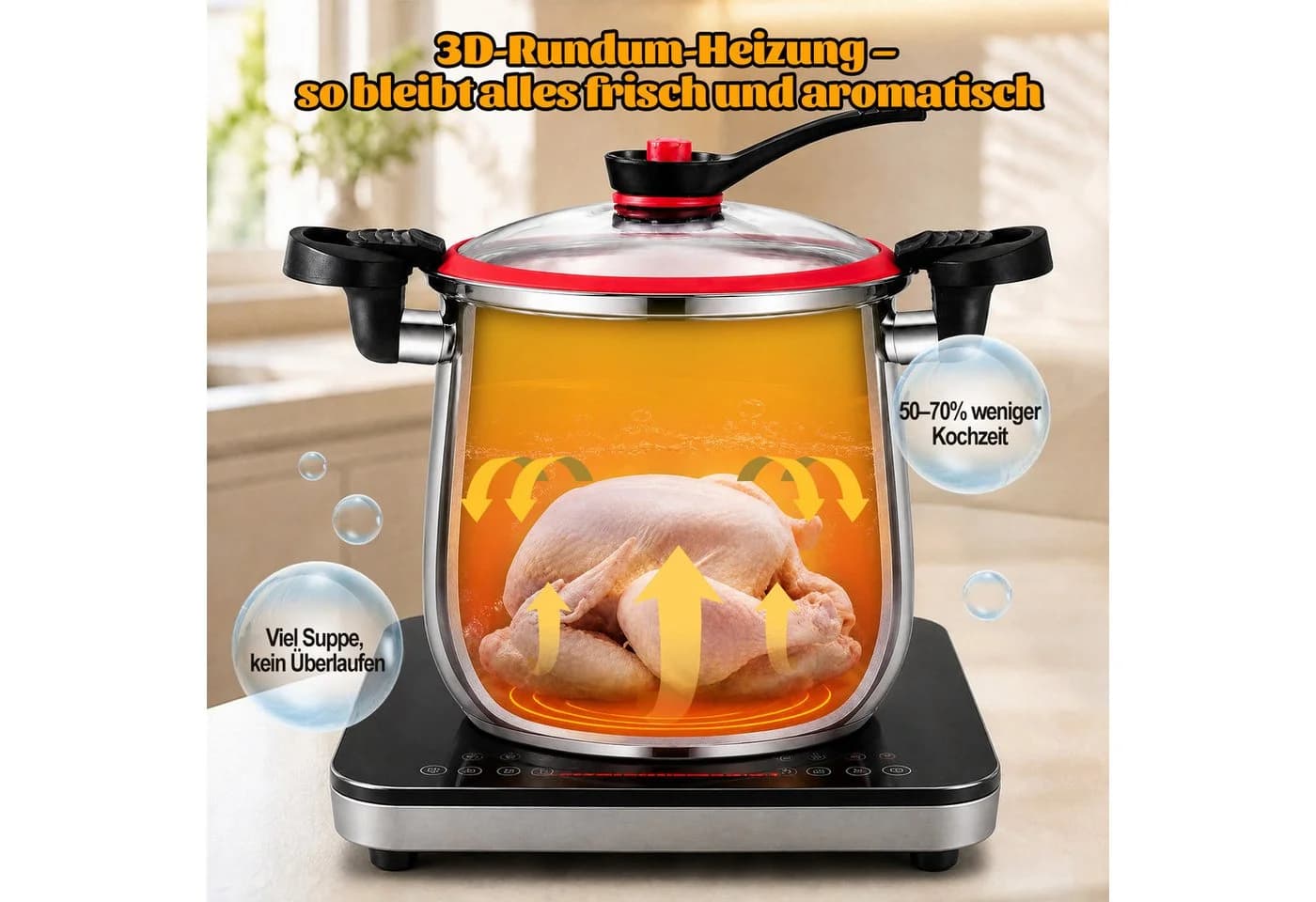 Esun Schnellkochtopf Edelstahl 6L mit Glasdeckel Induktion - Bild 4