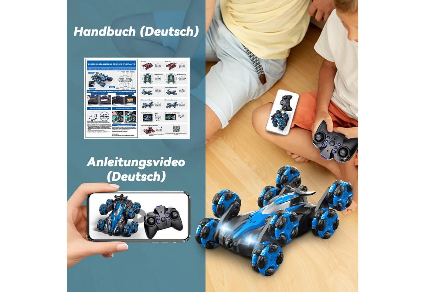 Esun RC-Auto Ferngesteuert 1:16 Stunt Car mit Sprühnebel & LED blau - Bild 4