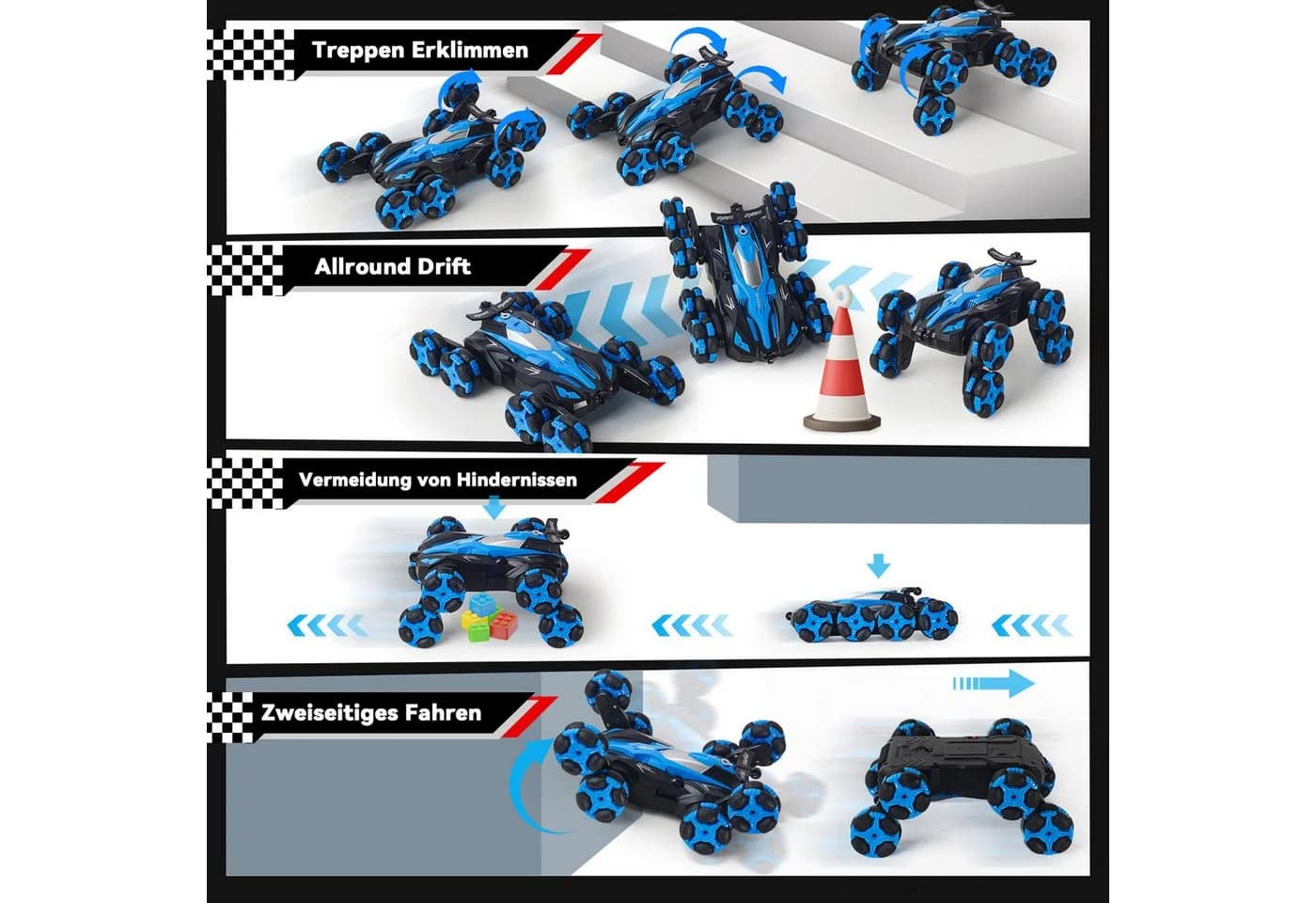 Esun RC-Auto Ferngesteuert 1:16 Stunt Car mit Sprühnebel & LED blau - Bild 5