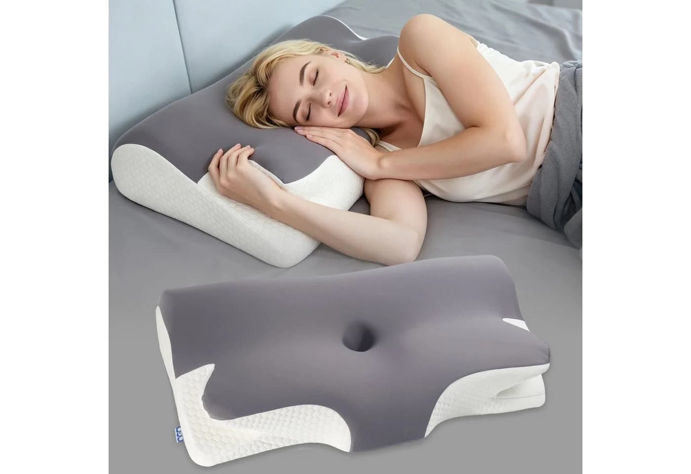Esun Nackenstützkissen Orthopädisches Memory Foam Grau/Schwarz - Bild 2