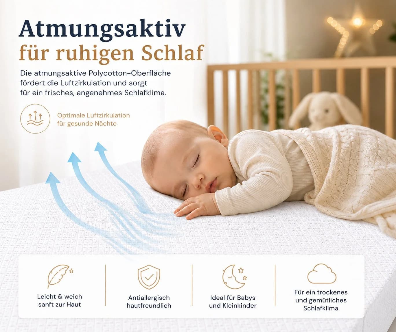 Best for Kids Kindermatratze Premium Weiß Atmungsaktiv Allergikerfreundlich