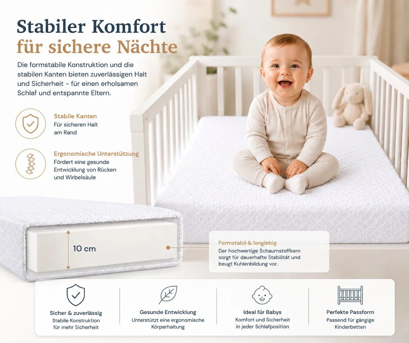 Best for Kids Kindermatratze Premium Weiß Atmungsaktiv Allergikerfreundlich - Bild 3