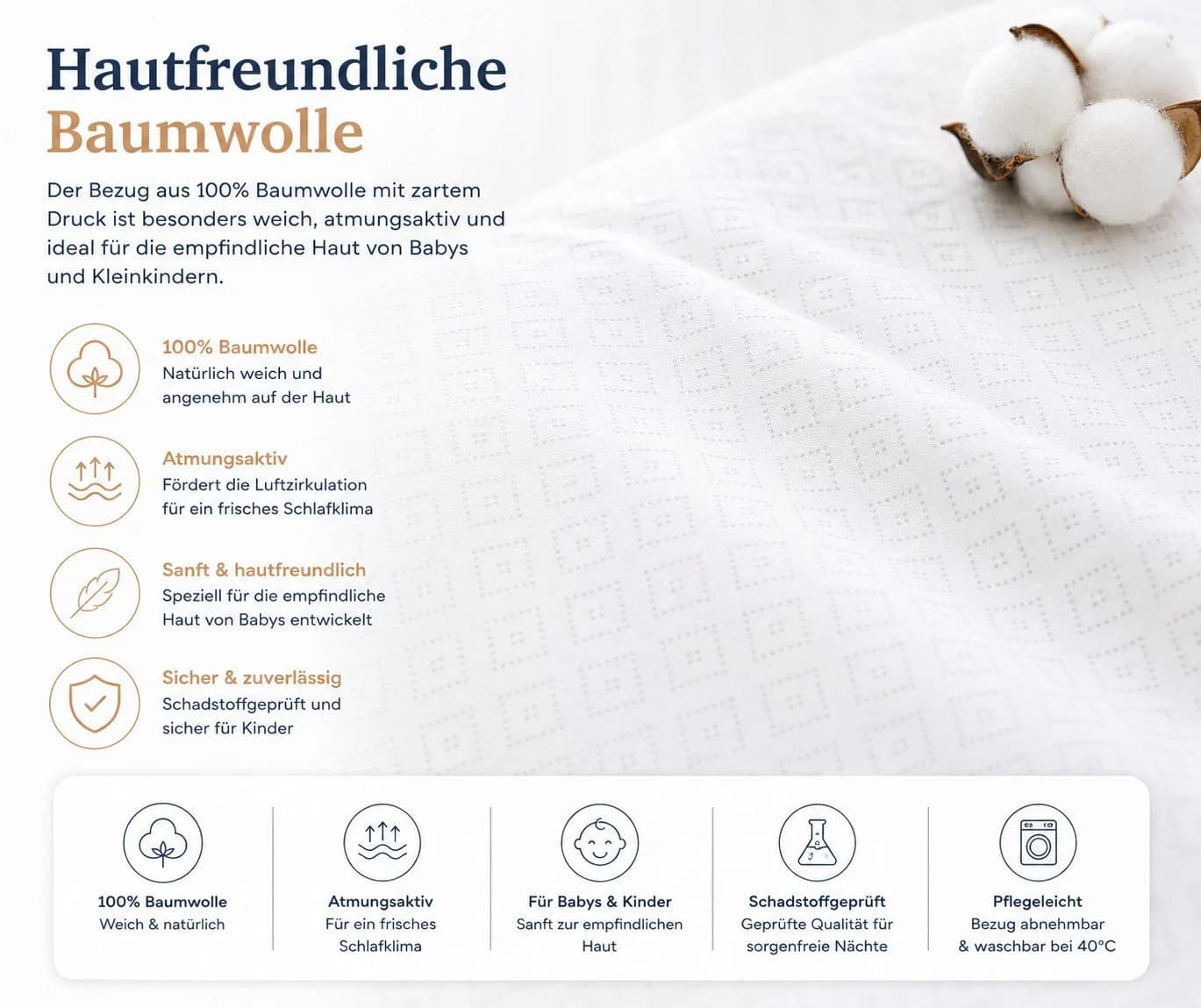 Best for Kids Kindermatratze Premium Weiß Atmungsaktiv Allergikerfreundlich - Bild 5
