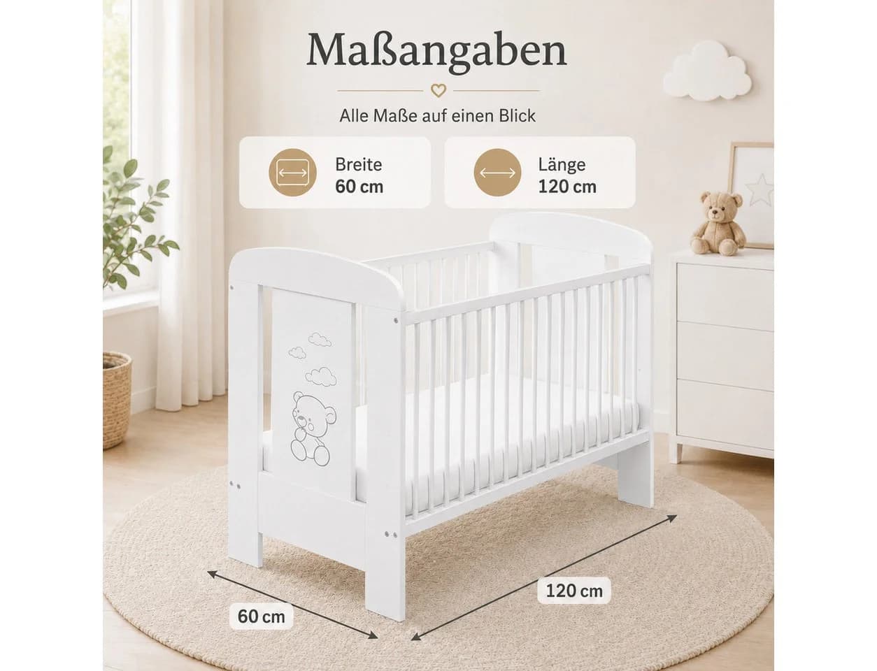 Best for Kids Babybett 120x60 cm Buchenholz Weiß - Bild 5