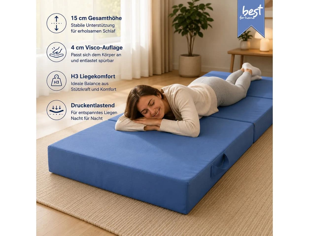 Best for You Klappmatratze 15 cm mit Visco H3 – Blau/Grau