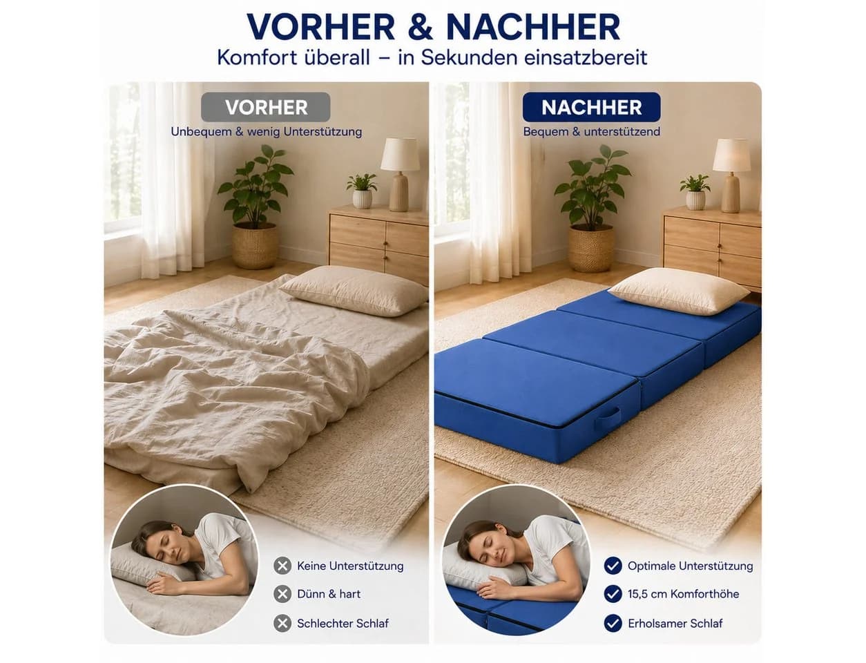 Best for You Klappmatratze 15 cm mit Visco H3 – Blau/Grau - Bild 5