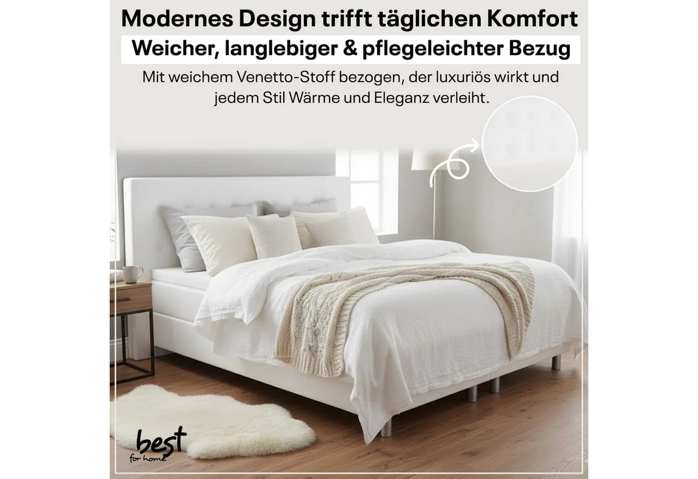Best for Home Boxspringbett NEO mit Bonellfederkern & 5 cm Topper - Schwarz/Weiß - Bild 3