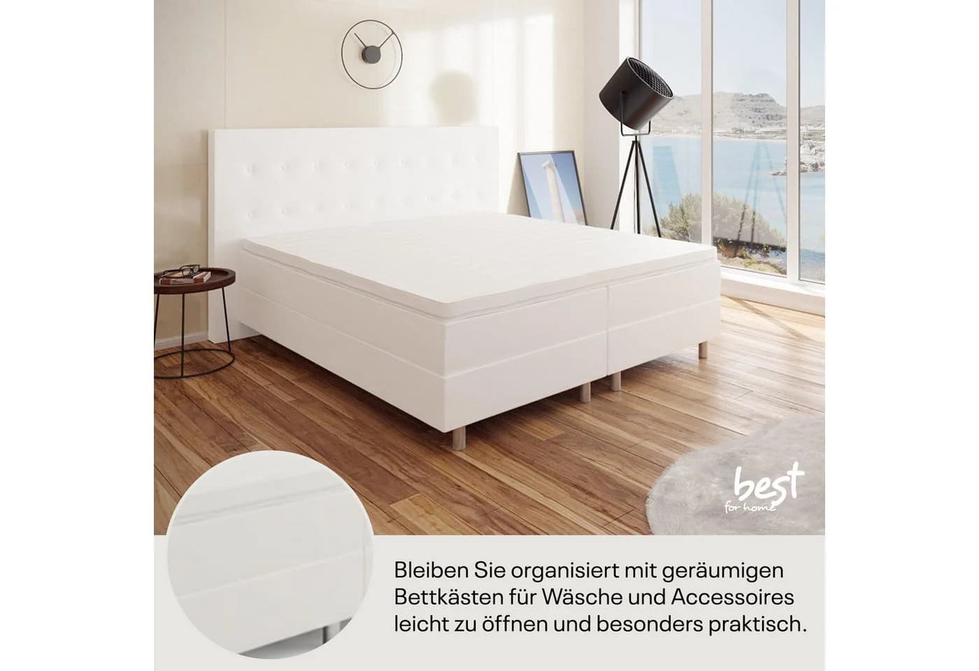 Best for Home Boxspringbett NEO mit Bonellfederkern & 5 cm Topper - Schwarz/Weiß - Bild 5