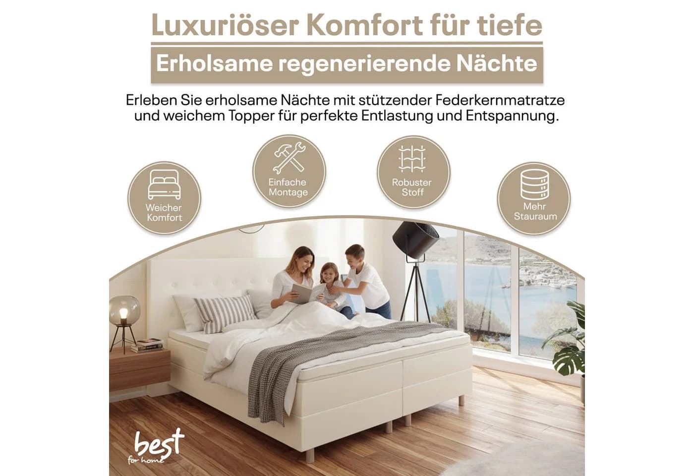 Best for Home Boxspringbett NEO mit Bonellfederkern & 5 cm Topper
