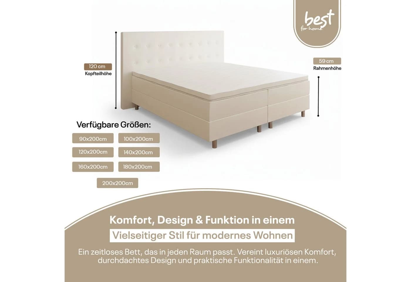 Best for Home Boxspringbett NEO mit Bonellfederkern & 5 cm Topper - Bild 4