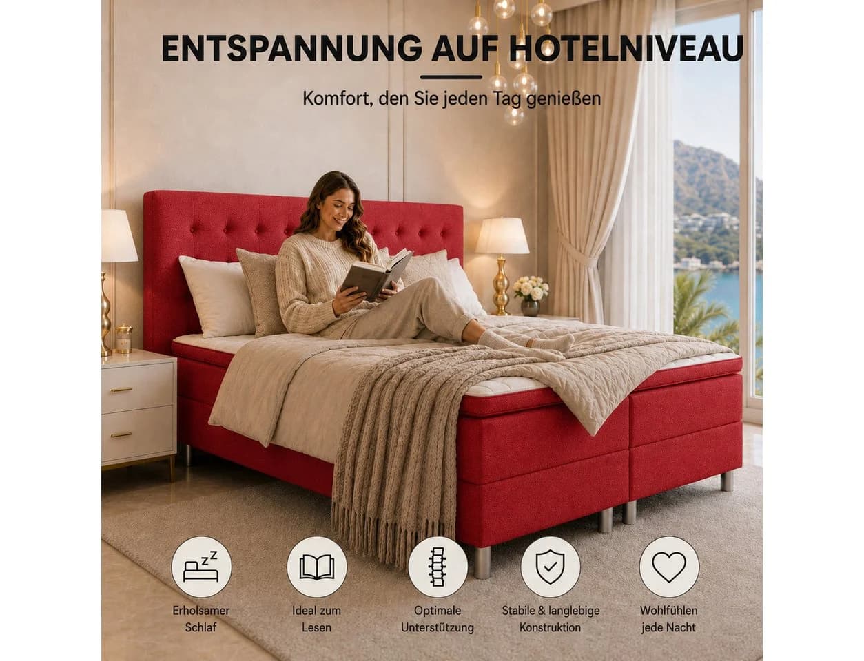 Best for Home Boxspringbett NEO Schwarz mit Bonellfederkern & Topper - Bild 4