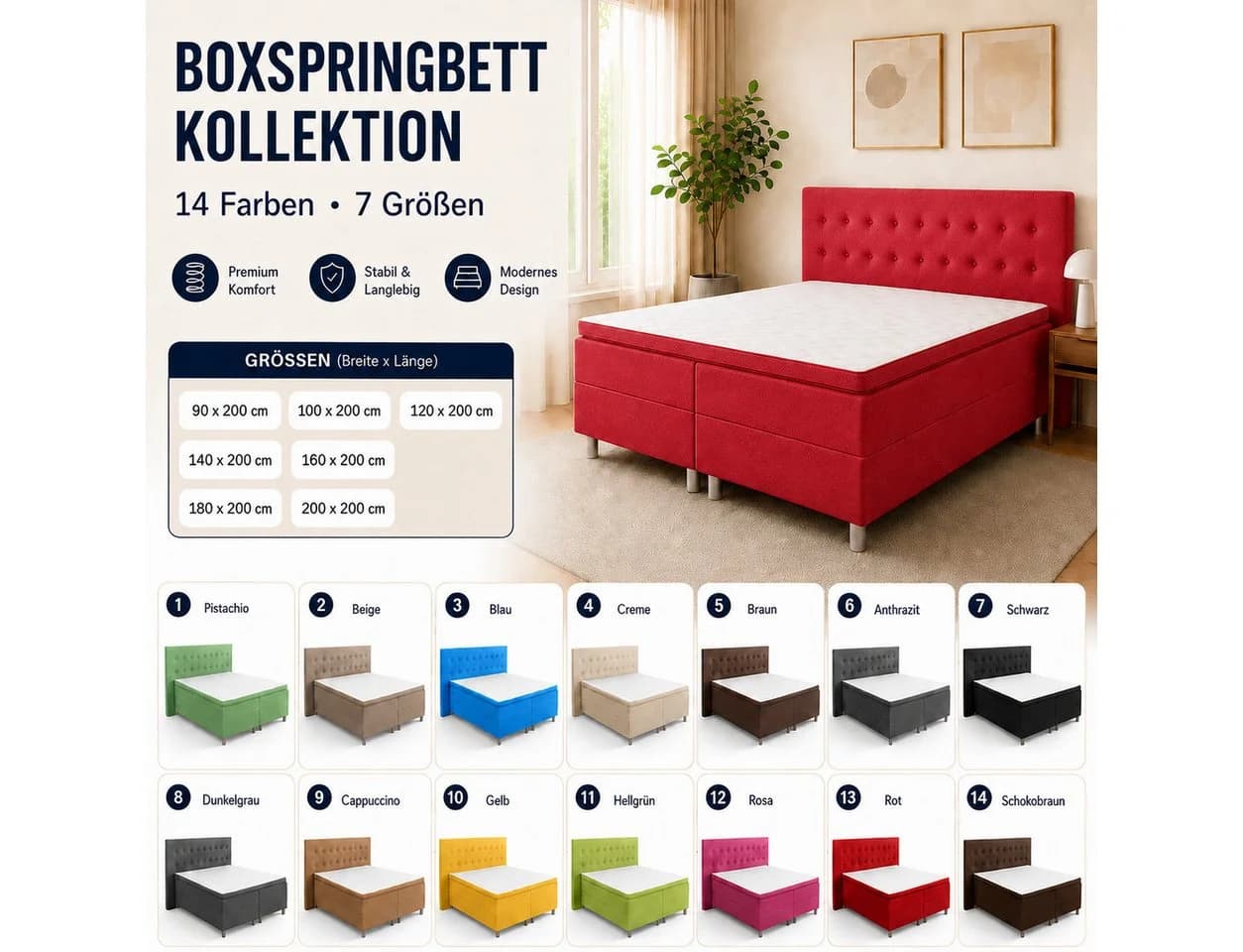 Best for Home Boxspringbett NEO Schwarz mit Bonellfederkern & Topper - Bild 5