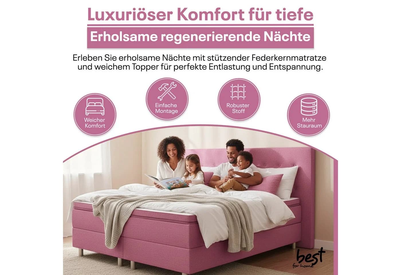 Best for Home Boxspringbett NEO Schwarz mit Bonellfederkern & Topper