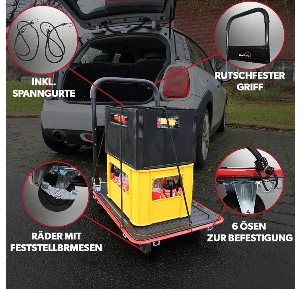 siwitec Werkstattwagen Plattformwagen klappbar 150kg Traglast mit Spanngurten - Bild 5