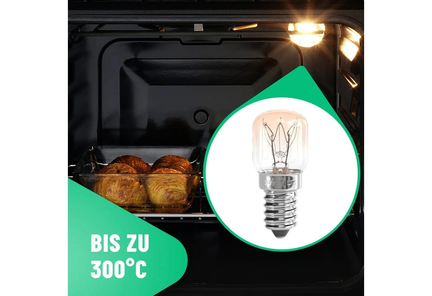 greate. Backofenlampe E14 15W 2er Pack Warmweiß 300°C Hitzebeständig