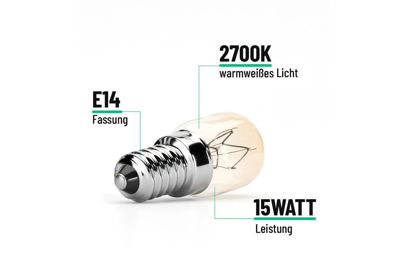 greate. Backofenlampe E14 15W 2er Pack Warmweiß 300°C Hitzebeständig - Bild 5