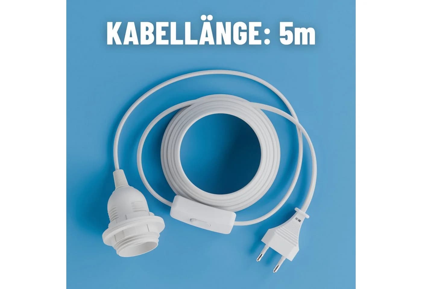 greate. Lampenfassung E27 mit Stecker, Kabel & Schalter, 5 m, max. 60W 250V