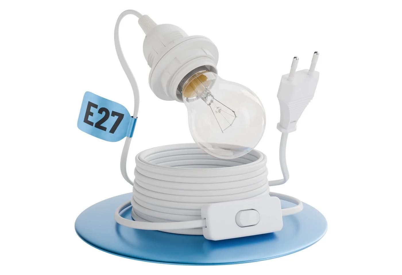 greate. Lampenfassung E27 mit Stecker, Kabel & Schalter, 5 m, max. 60W 250V - Bild 2