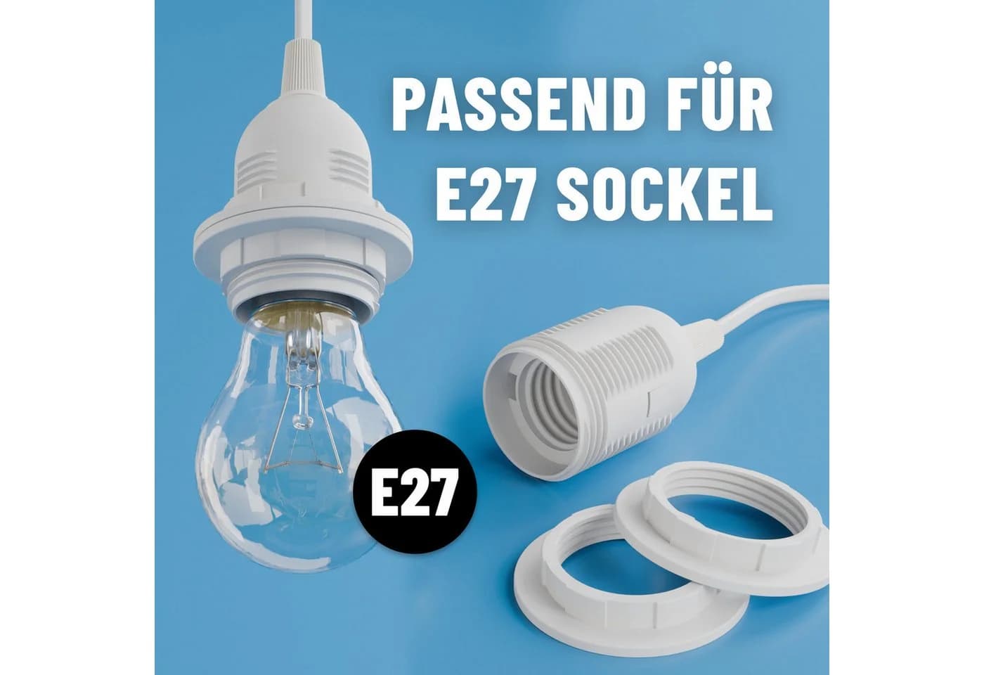 greate. Lampenfassung E27 mit Stecker, Kabel & Schalter, 5 m, max. 60W 250V - Bild 3