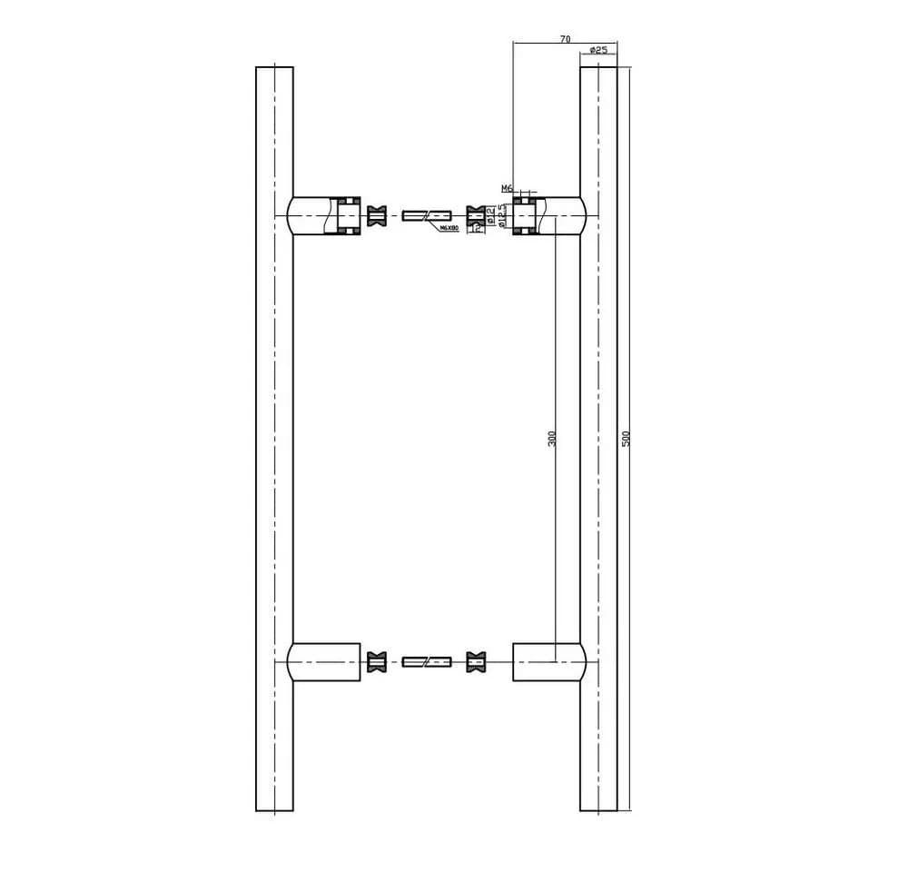 Türbeschläge24 Stoßgriffpaar V2A Edelstahl Matt für Glas- und Holztüren