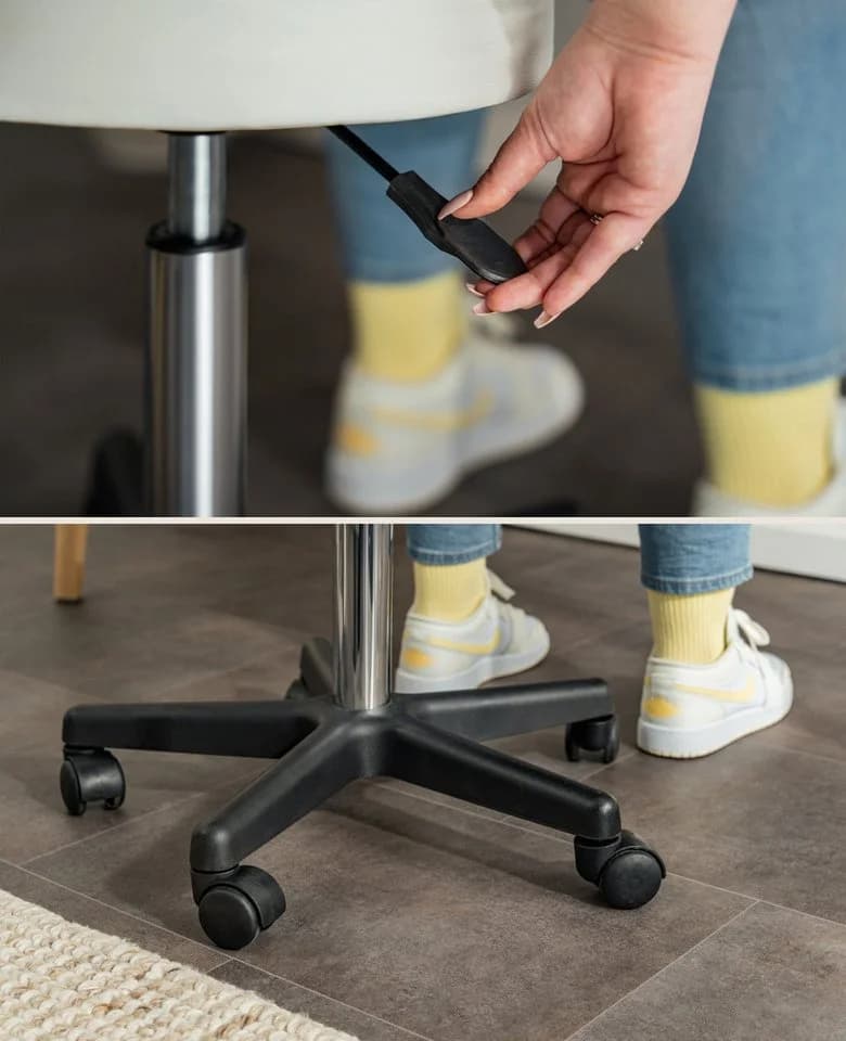 dibea Drehhocker Weiß 360° drehbar höhenverstellbar mit Rollen - Bild 4