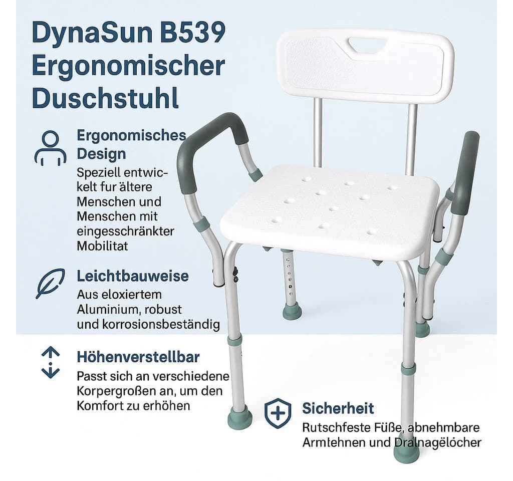 Dynasun Duschhocker B539 Höhenverstellbar mit Armlehne und Rückenlehne - Bild 5
