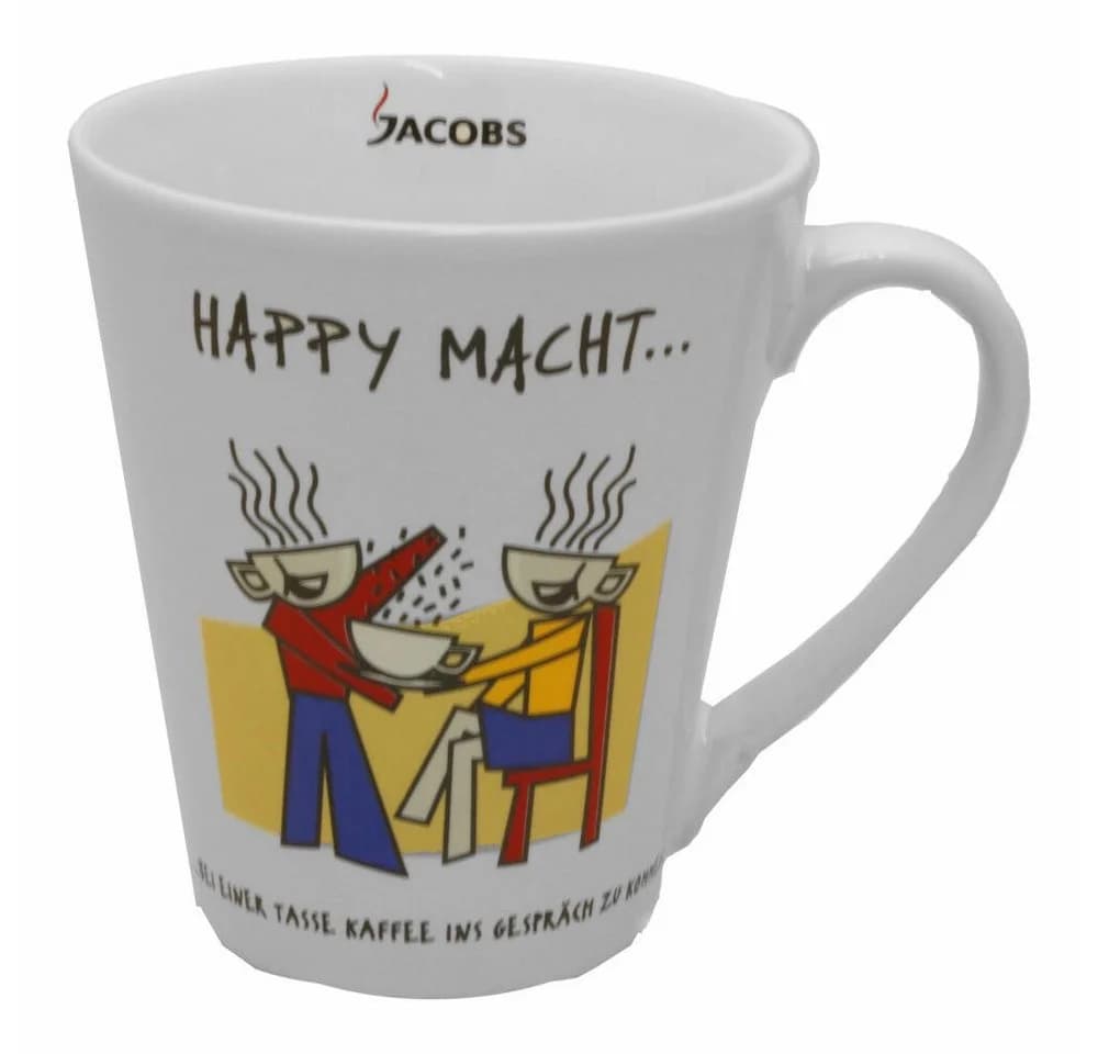 Jacobs Kaffeebecher mit Henkel HAPPY MACHT 250 ml Porzellan Bunt/Weiß