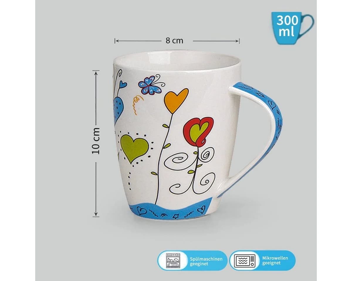 matches21 HOME & HOBBY Kaffeetassen 6er Set Bunt mit Herzen