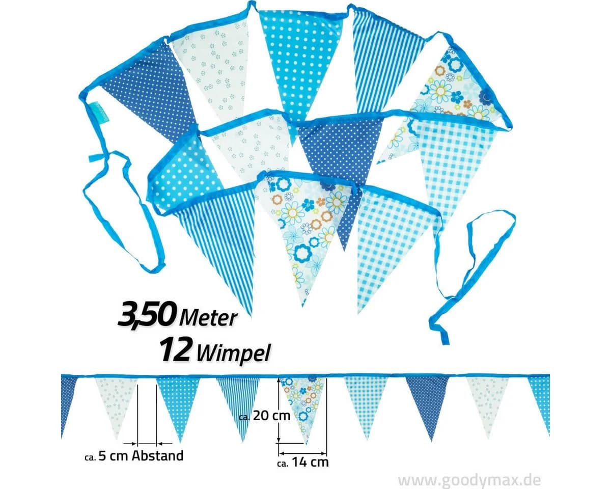 Goodymax Wimpelkette Polyester Blau 12 Wimpel 3,50m