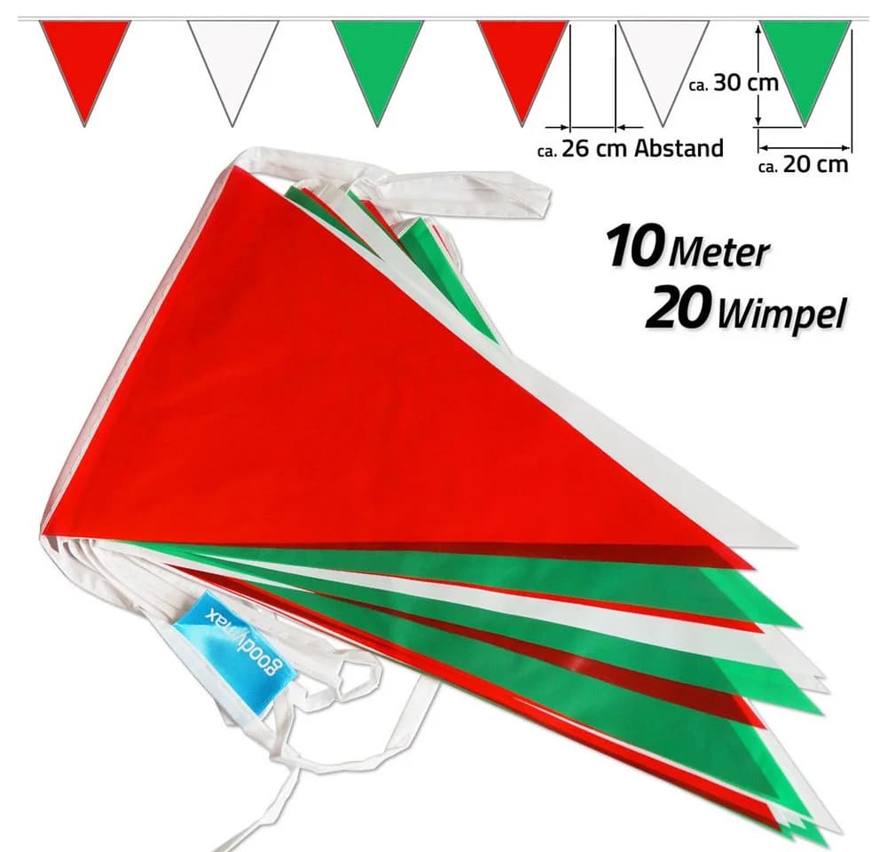 Goodymax Wimpelkette 10 m Grün-Weiß-Rot