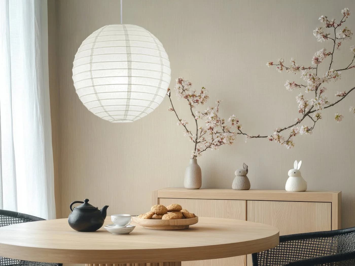 TRIO Leuchten LED Pendelleuchte Japan-Kugel Weiß Dimmbar