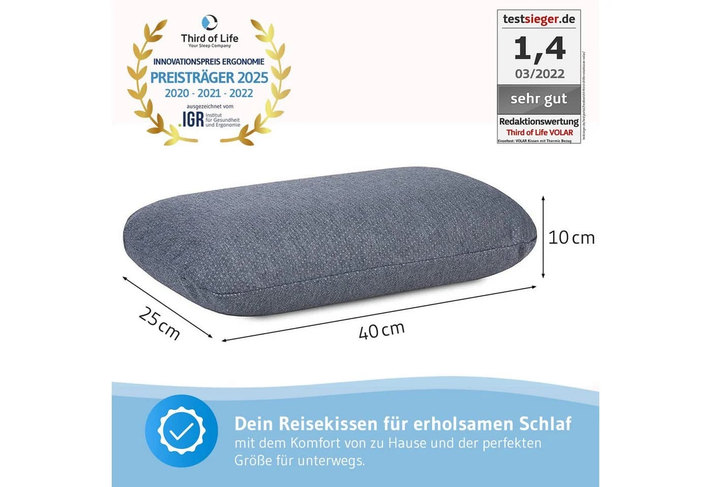Third of Life Reisekissen VOLAR QD mit Viscoschaum & QuickDry Bezug - Bild 4