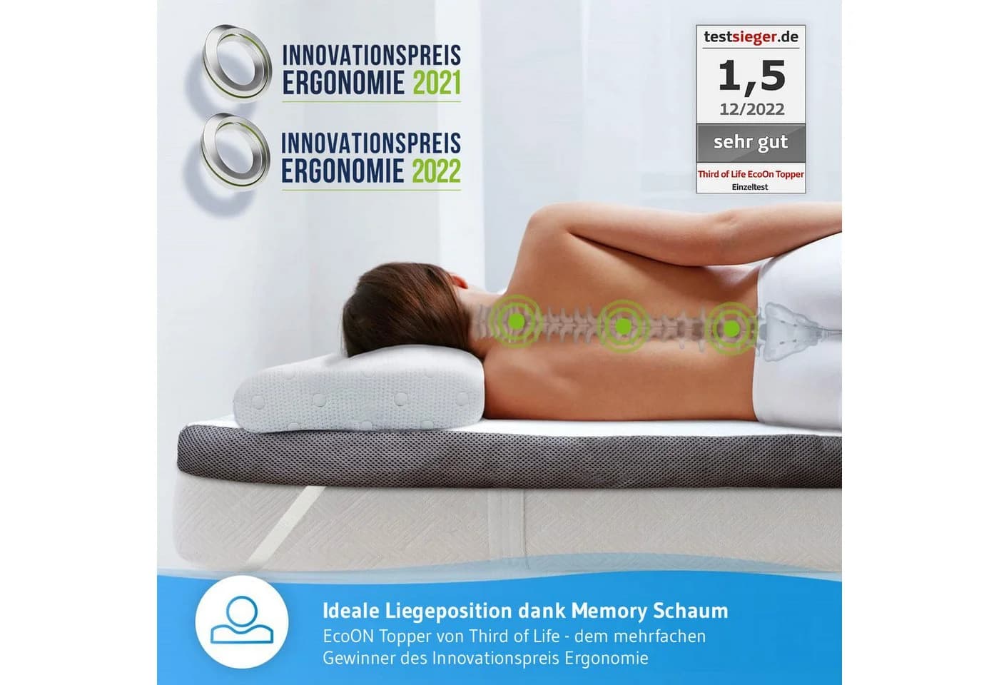 Third of Life Matratzen-Topper EcoON Memory-Schaum Tencel Bezug - Bild 3