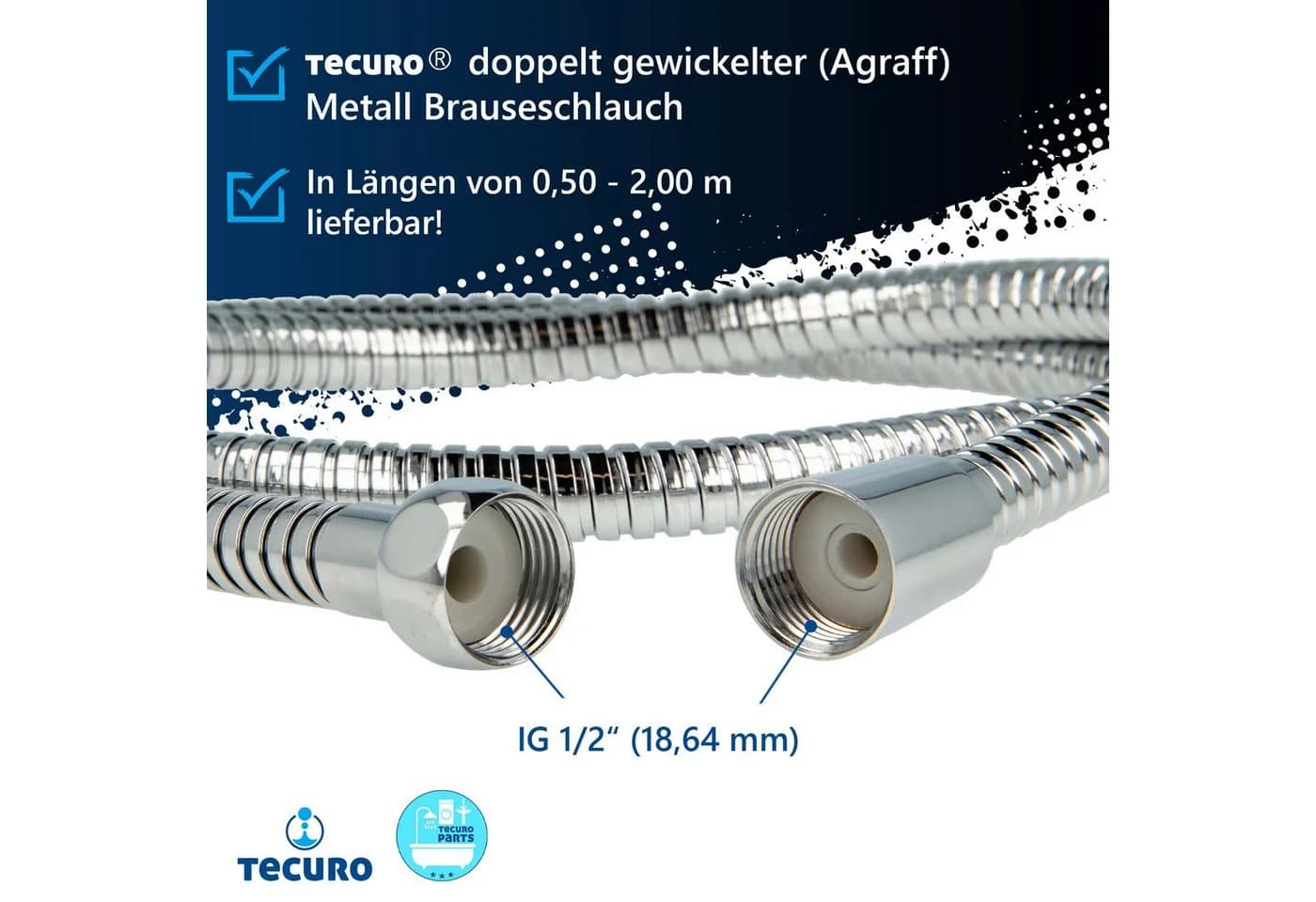 tecuro Brauseschlauch Metall Agraff Edelstahl Chrom 1/2 Zoll - Bild 4