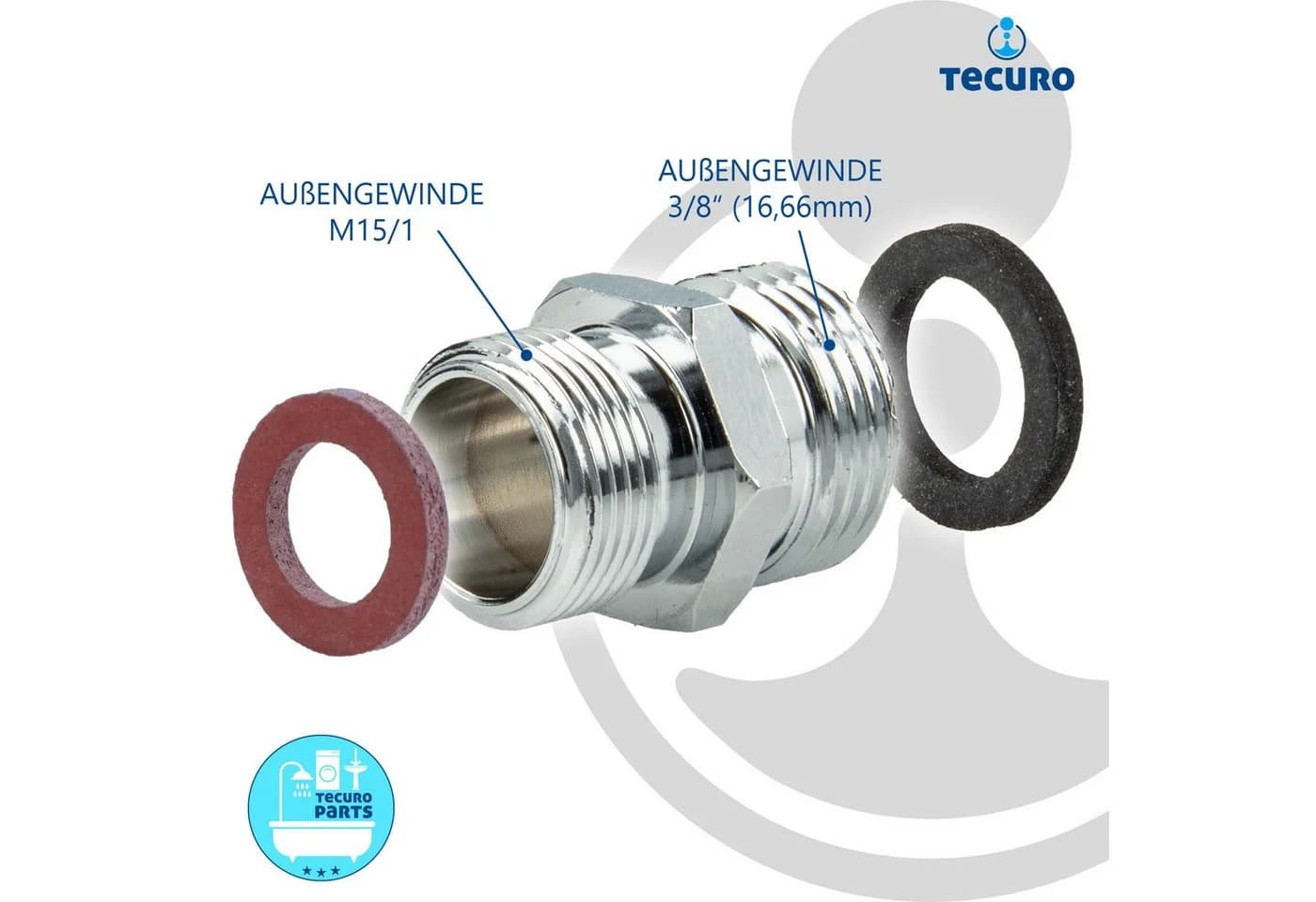 tecuro Reduzierstück M15/1 x 3/8 Zoll Außengewinde silber - Bild 3