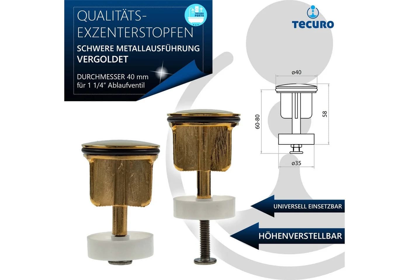 TECURO Excenterstopfen Ø 40 mm Gold für 1 1/4" Ablaufventil - Bild 4