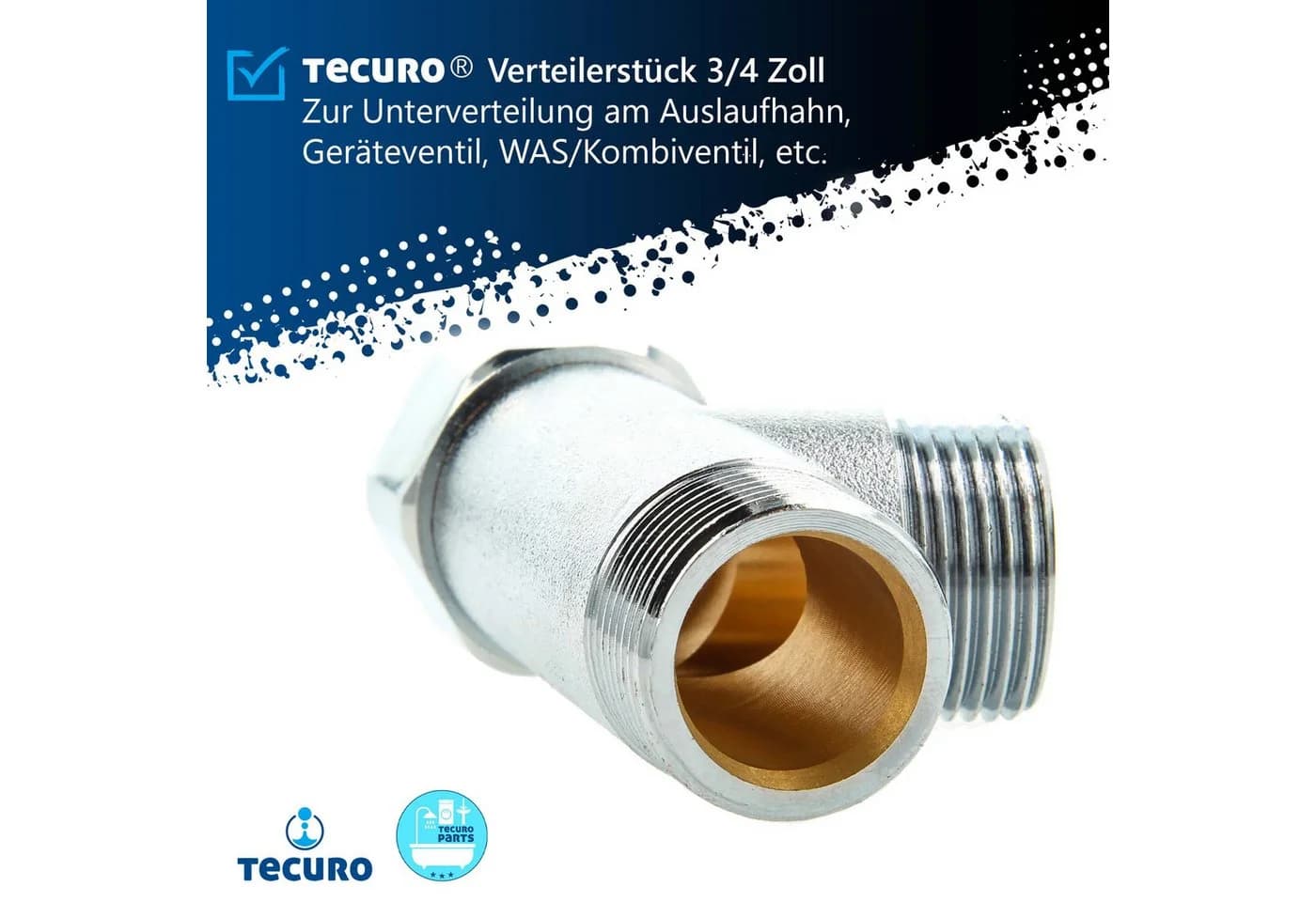 tecuro Schlauch Verteilerstück 3/4 Zoll für Geräte, MS-verchromt - Bild 4