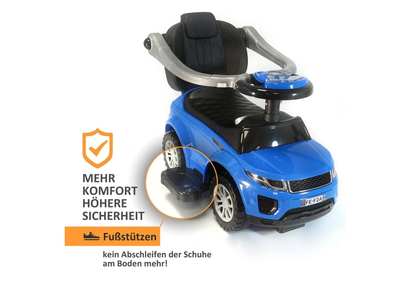 Lemodo Rutschauto mit Sicherheitsbügel und Schiebestange - Blau/Rot