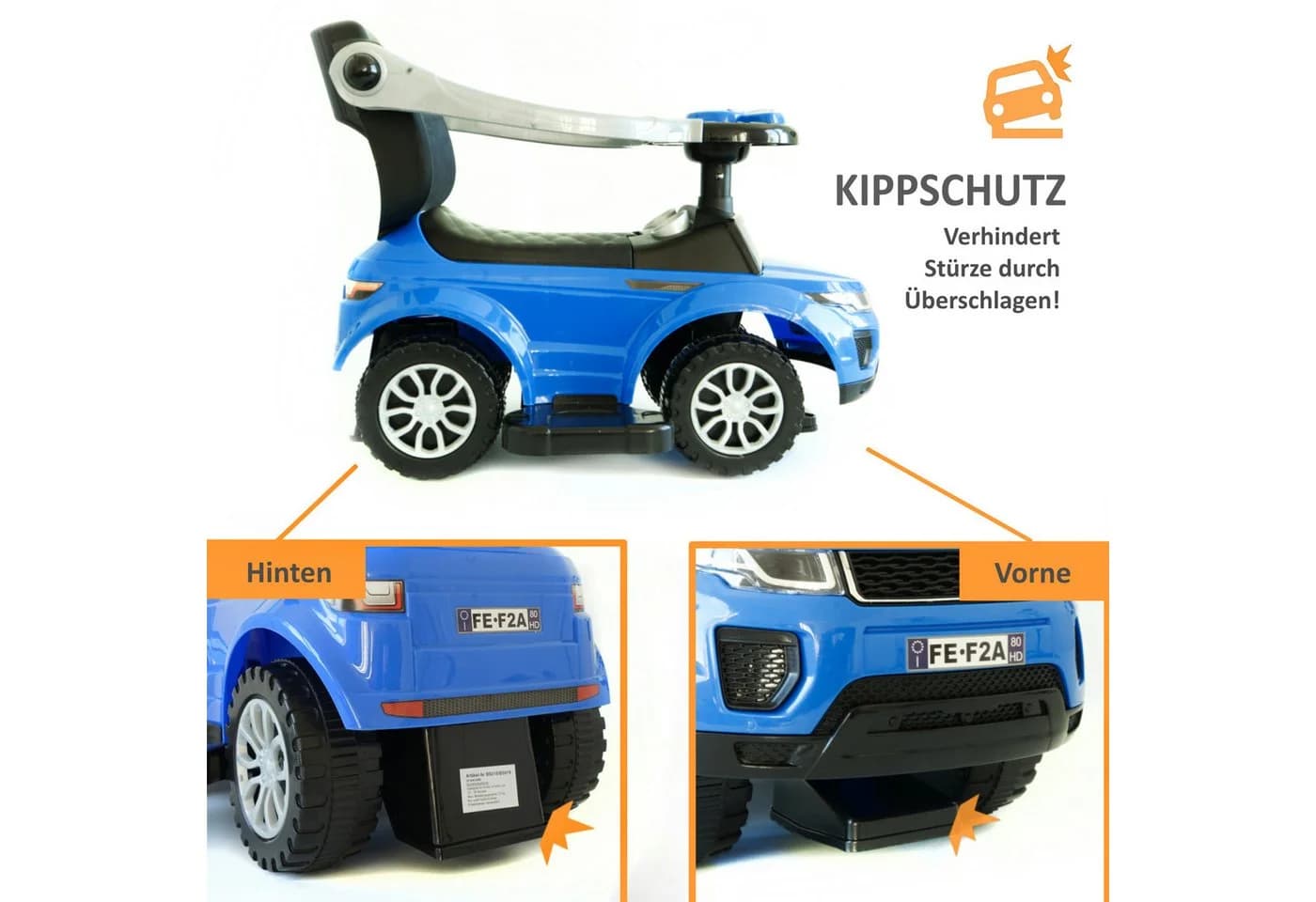 Lemodo Rutschauto mit Sicherheitsbügel und Schiebestange - Blau/Rot - Bild 4