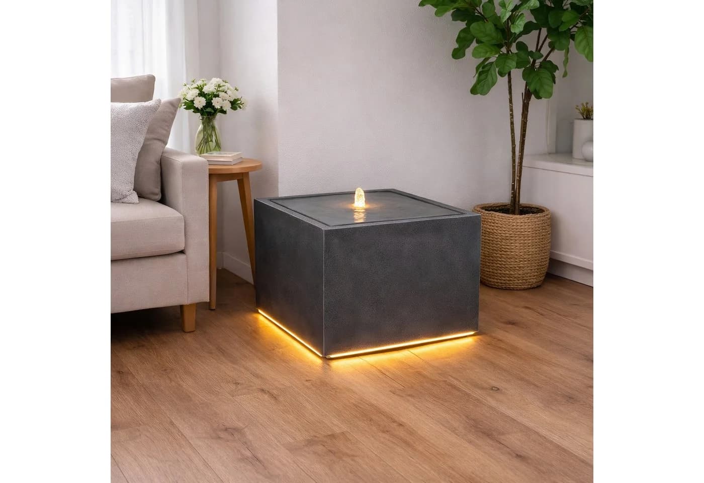Wacredo Gartenbrunnen Manila Grau Polyresin mit LED-Beleuchtung