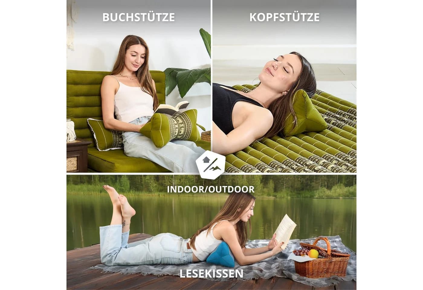livasia Nackenstützkissen Knochenkissen Grün Thai-Muster - Bild 3