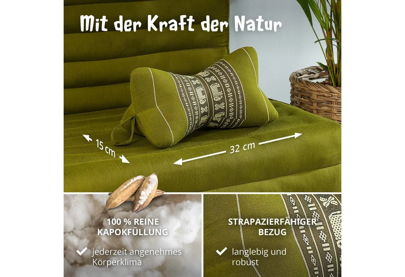 livasia Nackenstützkissen Knochenkissen Grün Thai-Muster - Bild 4