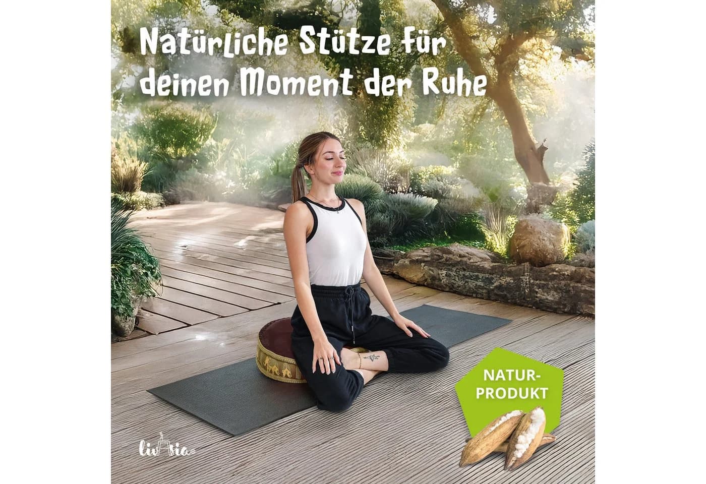 livasia Meditationskissen Zafukissen groß (Deluxe) Braun Kapok