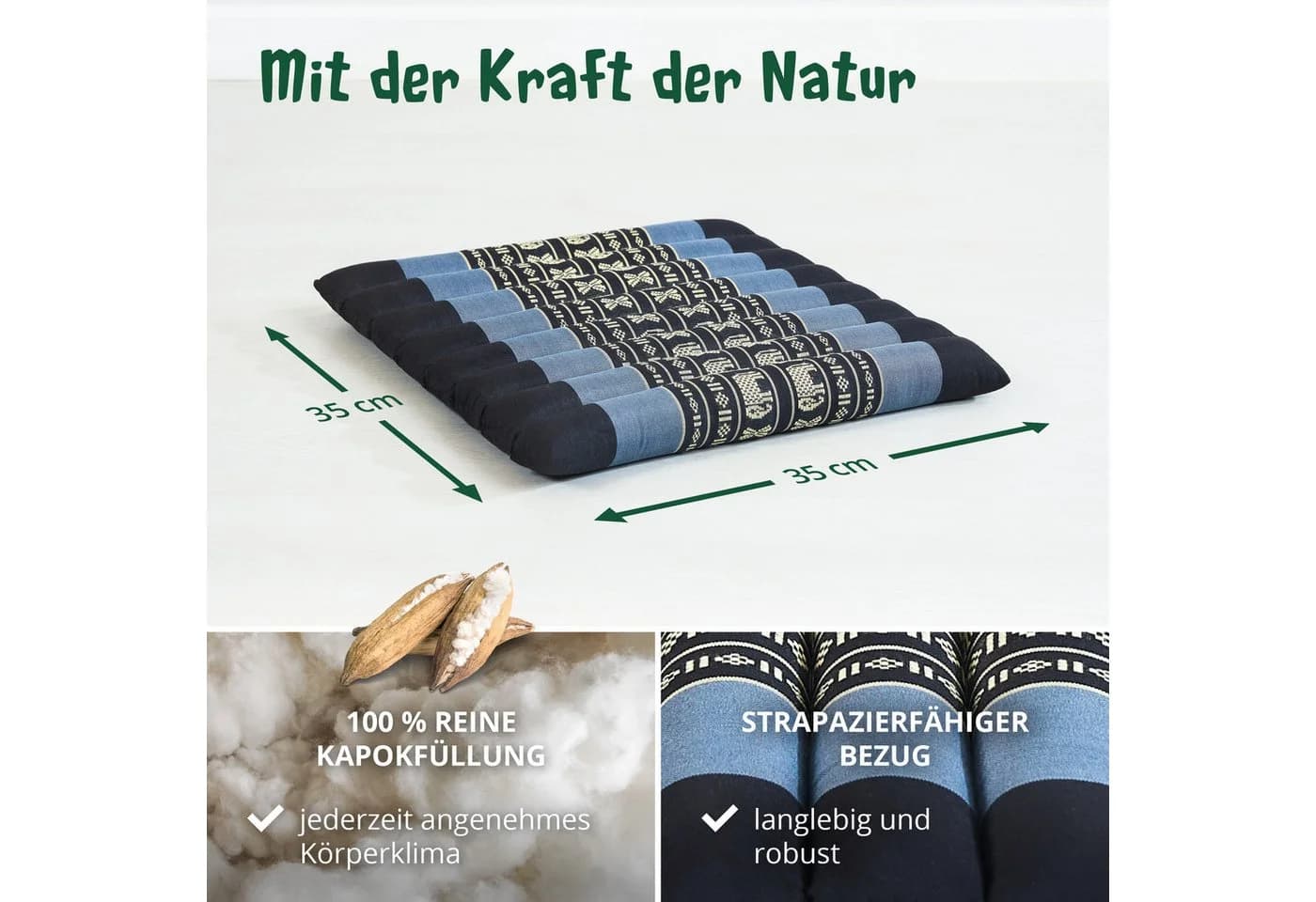 livasia Sitzkissen Steppkissen 35 cm Blau Vegan Handgefertigt - Bild 4