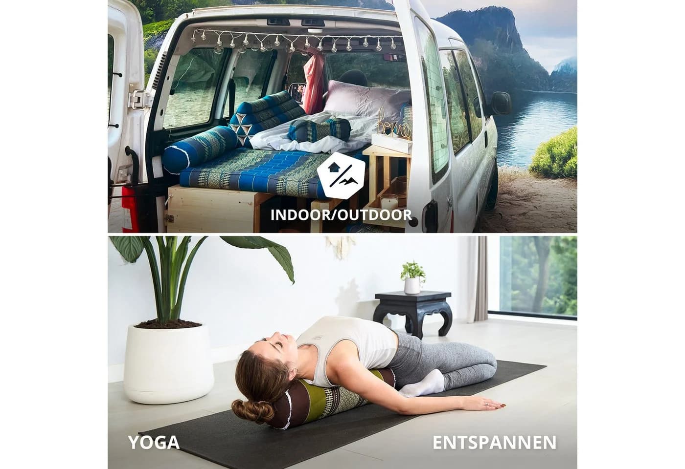 livasia Nackenrolle Braun/Grün Vegan Kapok Handgefertigt - Bild 3