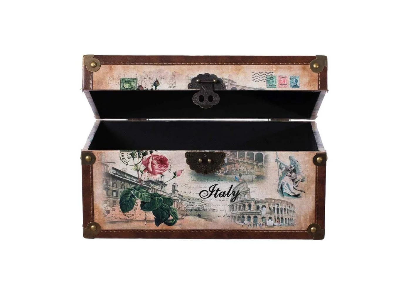 BIRENDY Holztruhe Vintage Kunstleder Dekoobjekt